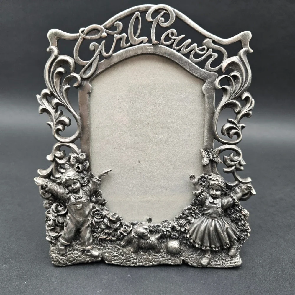 HK Perfect Girl Power Vintage Pewter Style Photo Frame Girls Puppy Butterfly 5x6